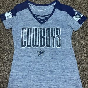 Women's Blue V-Neck Studded Cowboys Tee